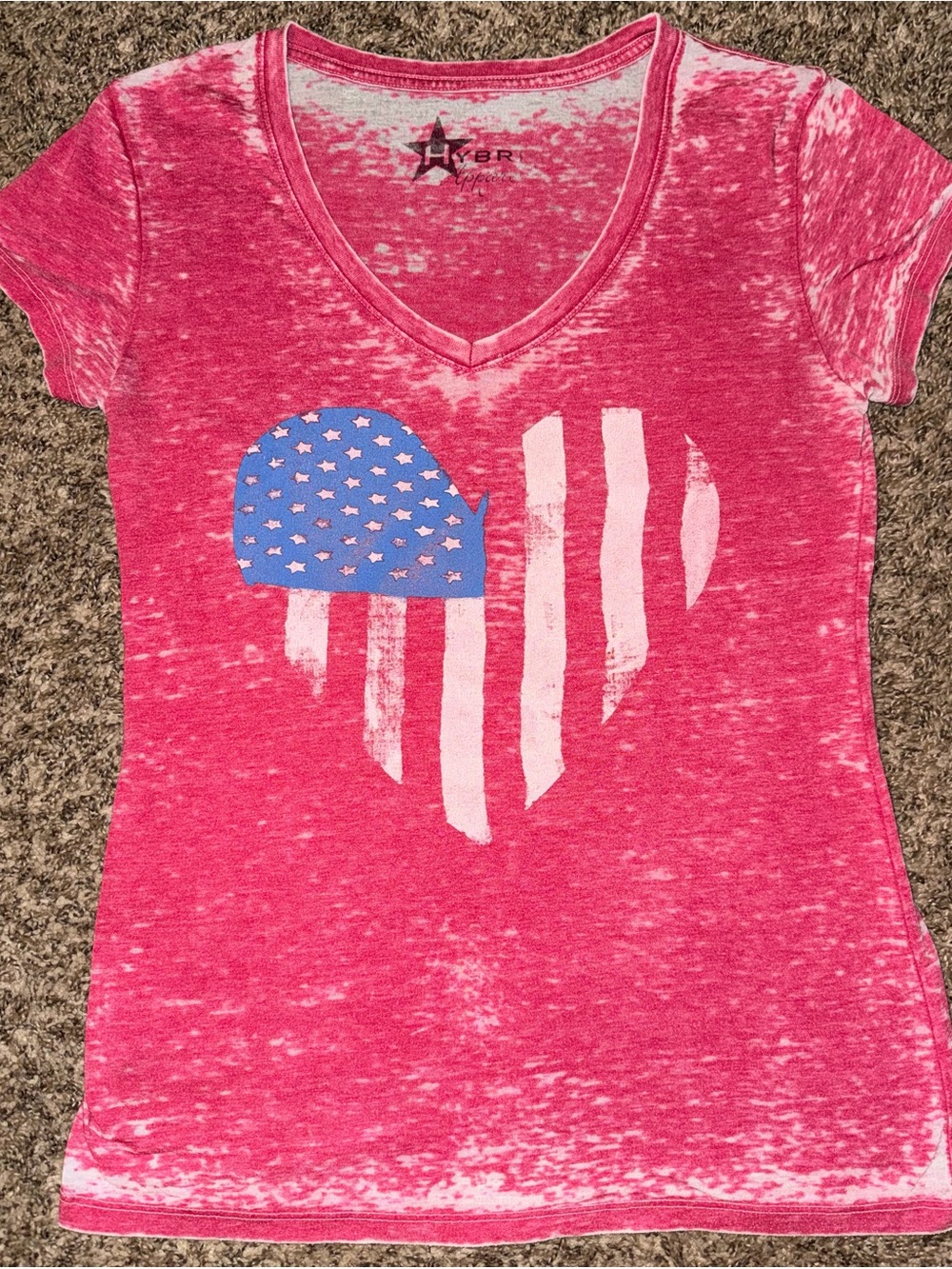 Hybrid Apparel Woman’s American Flag Vintage Style V-Neck Shirt
